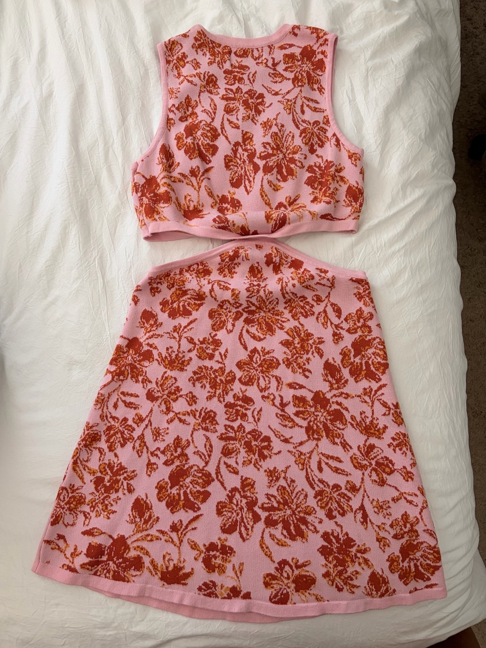 Cider Pink and Rust Floral Knit Crop Tank + A-Line Skirt Set